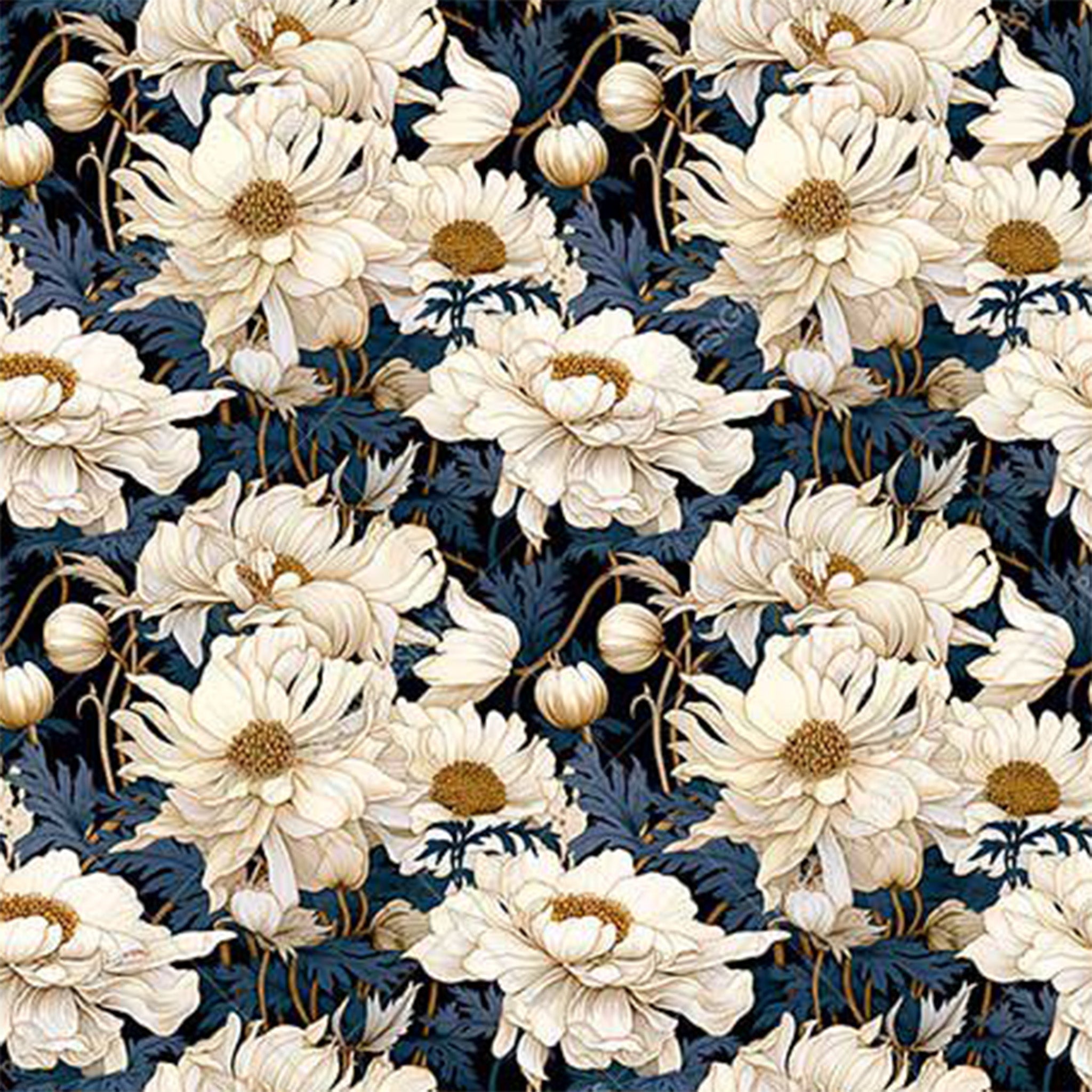 Cream Peony Pattern A2 Rice Decoupage Paper