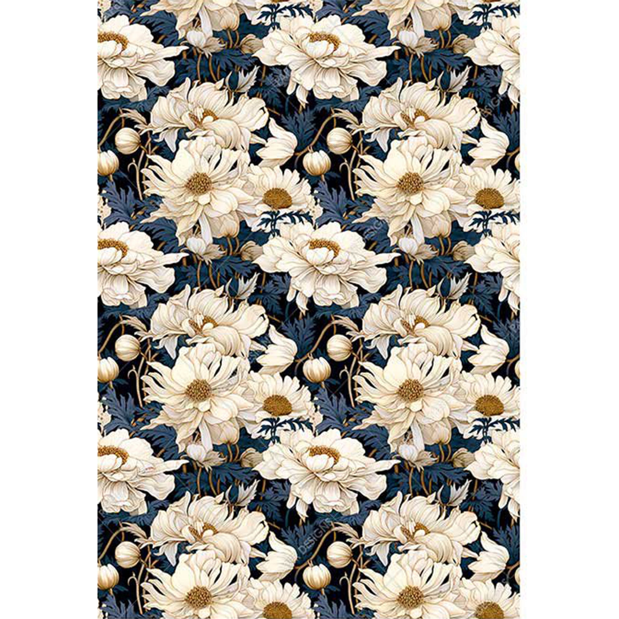 Cream Peony Pattern A2 Rice Decoupage Paper - 0