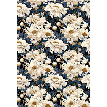 Rice paper featuring a cream peony flower pattern on a navy blue background.
