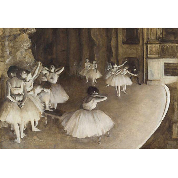 Rice paper featuring a sepia toned design of ballerinas practicing on a stage. 