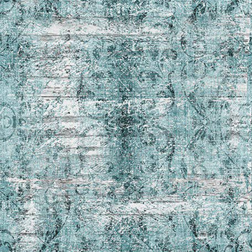 Close-up of a rice paper featuring a gorgeous teal blue weathered wood pattern.