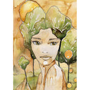Rice paper featuring a watercolor portrait design of a fairy in earthy tones. White borders are on the sides.