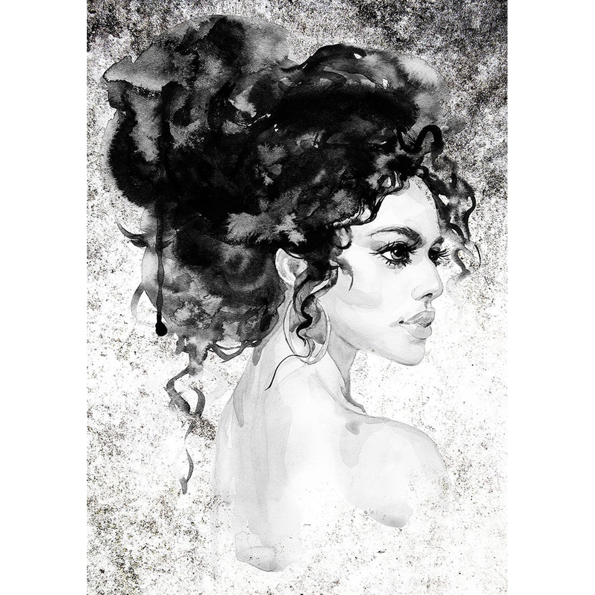 Elegant Black and White Portrait A2 Rice Decoupage Paper - 0