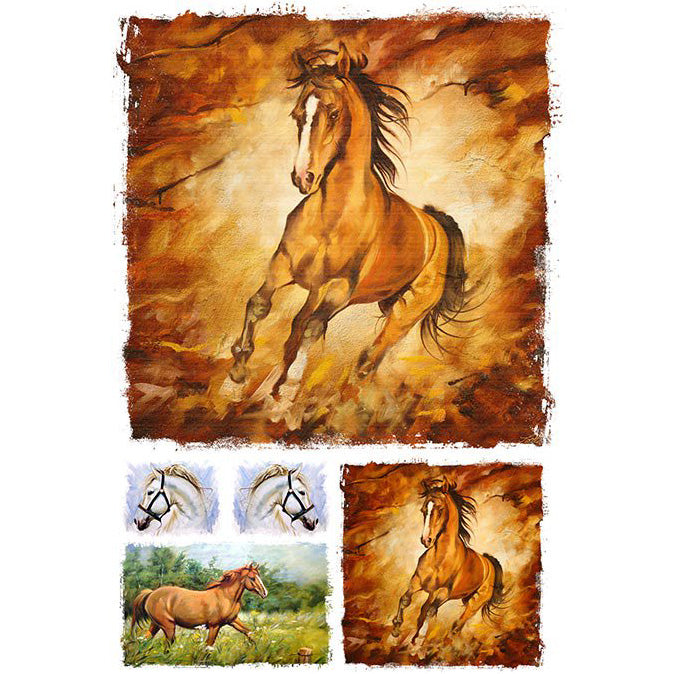 Five Galloping Stallions A3 Rice Decoupage Paper