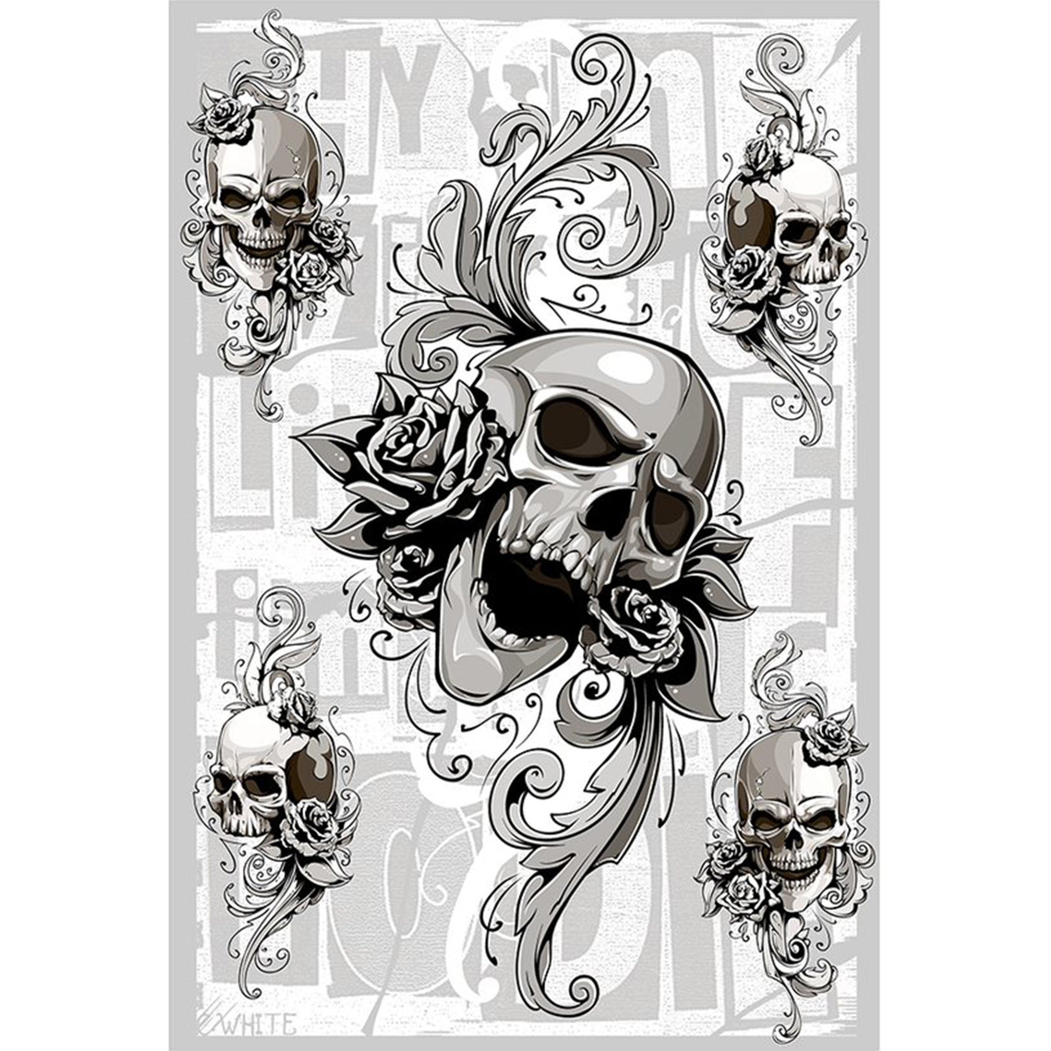 Floral Skull Fusion A4 Rice Decoupage Paper - 0