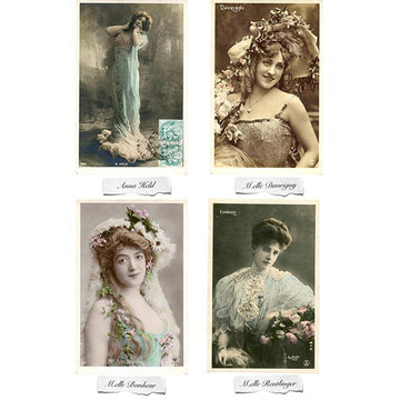 Rice paper featuring 4 elegant Victorian women portraits with their names below each photo.