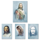 Rice paper featuring 4 portraits of Jesus with faint script writing against a soft blue background.