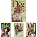 Four rice paper designs that feature vintage documents overlayed with hunting dog portraits and large text that says "Dog".