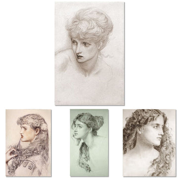 Rice paper featuring four beautiful profile sketches of women, including two in black and white, one in sepia, and one in green.