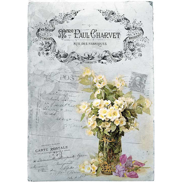 Decorative wall art with floral design and vintage text on a white background