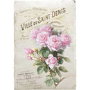 Vintage-style card with pink roses and French text on a light background