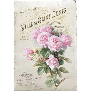 Vintage-style card with pink roses and French text on a light background
