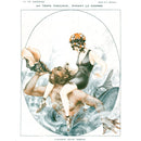 Rice paper featuring a vintage design of a merman playing a conch shell horn with a female swimmer on his shoulders.