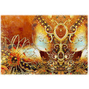 Rice paper featuring dazzling gold metal ornate flowers and broach designs brilliantly against a rich brick orange backdrop.