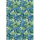 Rice paper featuring a repeating blue and green flourishing leaf pattern. White borders are on the sides.