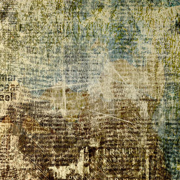 Close-up of a rice paper featuring a grungy newspaper print design. 