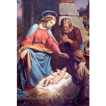 Rice paper featuring Mary, Joseph, and the baby Jesus in a manger.