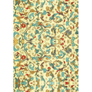 Rice paper featuring a vintage design of a soft yellow background adorned with a whimsical arrangement of blue, green, mustard, and rust flowers.