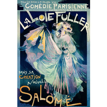 Rice paper featuring a playful painting of a woman in a flowing blue dress from a classic French poster.