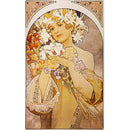 Rice paper featuring a vintage design of a woman posing under an archway with a floral crown and holding a matching floral bouquet.