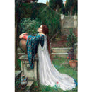 Rice paper featuring a lady in a long dress kneeling and embracing her large pot of basil in a garden.