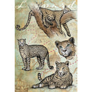 Rice paper featuring drawings of leopards against a vintage map.