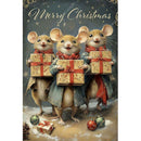 Rice paper featuring a playful scene of 3 mice delivering holiday gifts under the words "Merry Christmas".