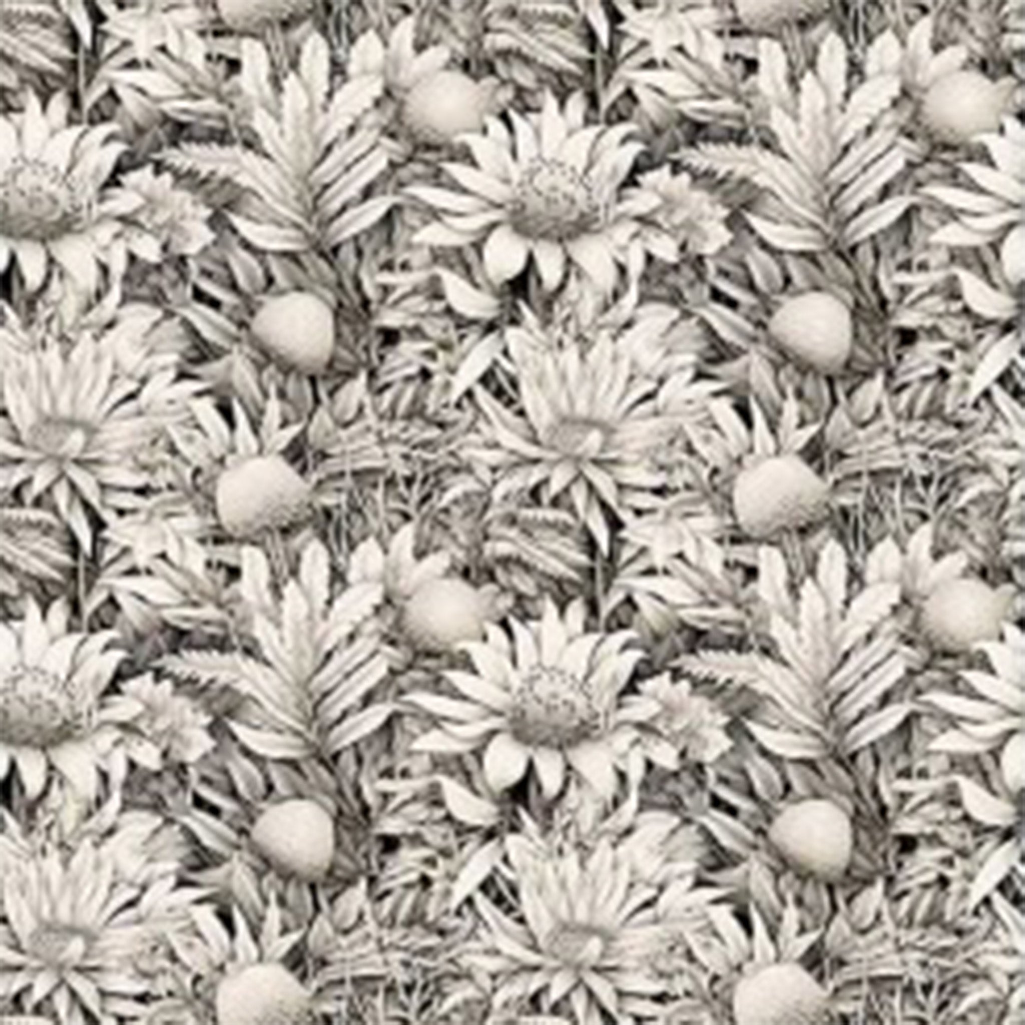 Monochrome Floral Sketch A2 Rice Decoupage Paper