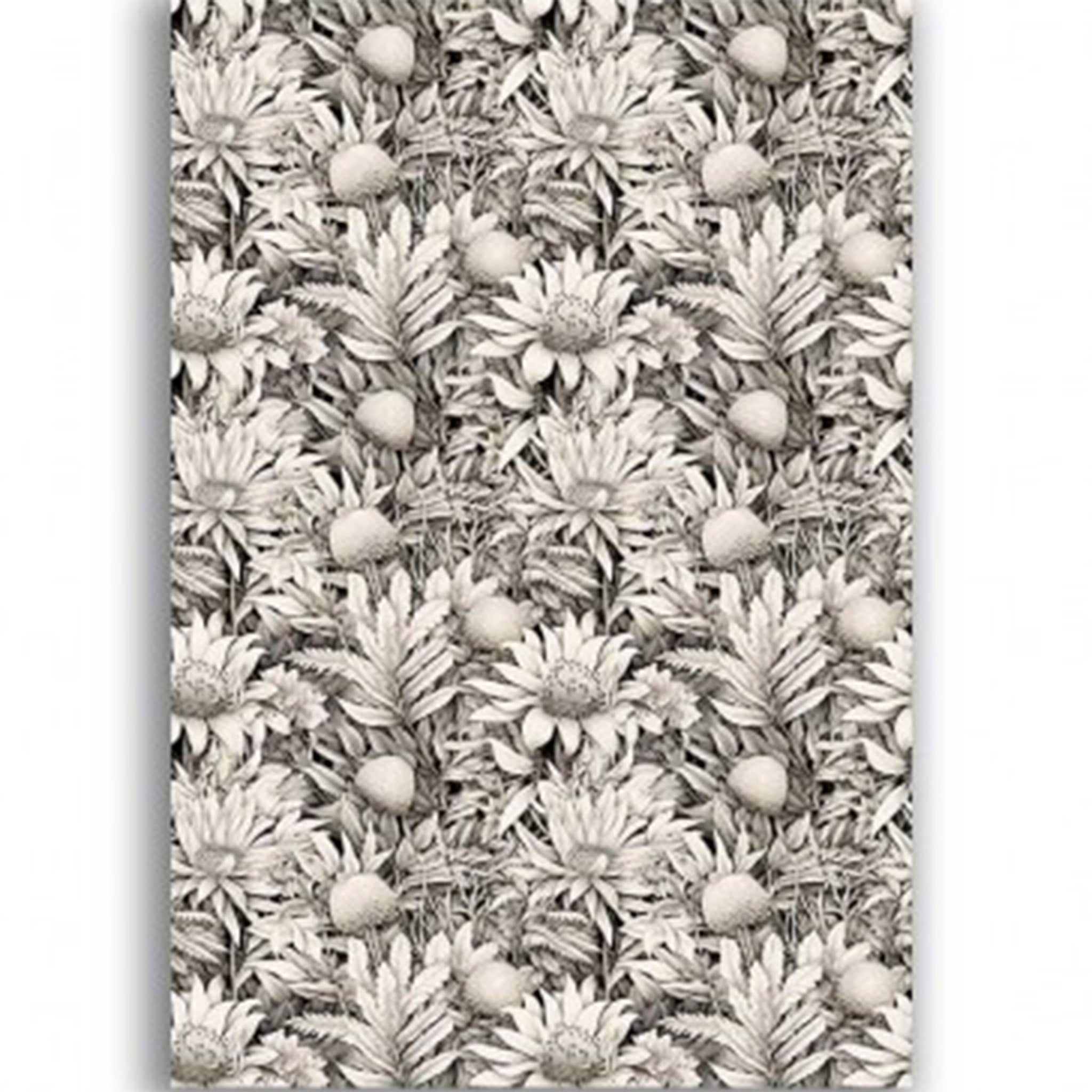 Monochrome Floral Sketch A2 Rice Decoupage Paper - 0