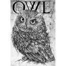 Rice paper featuring a black and white image of an owl under ornate letters that spell OWL.