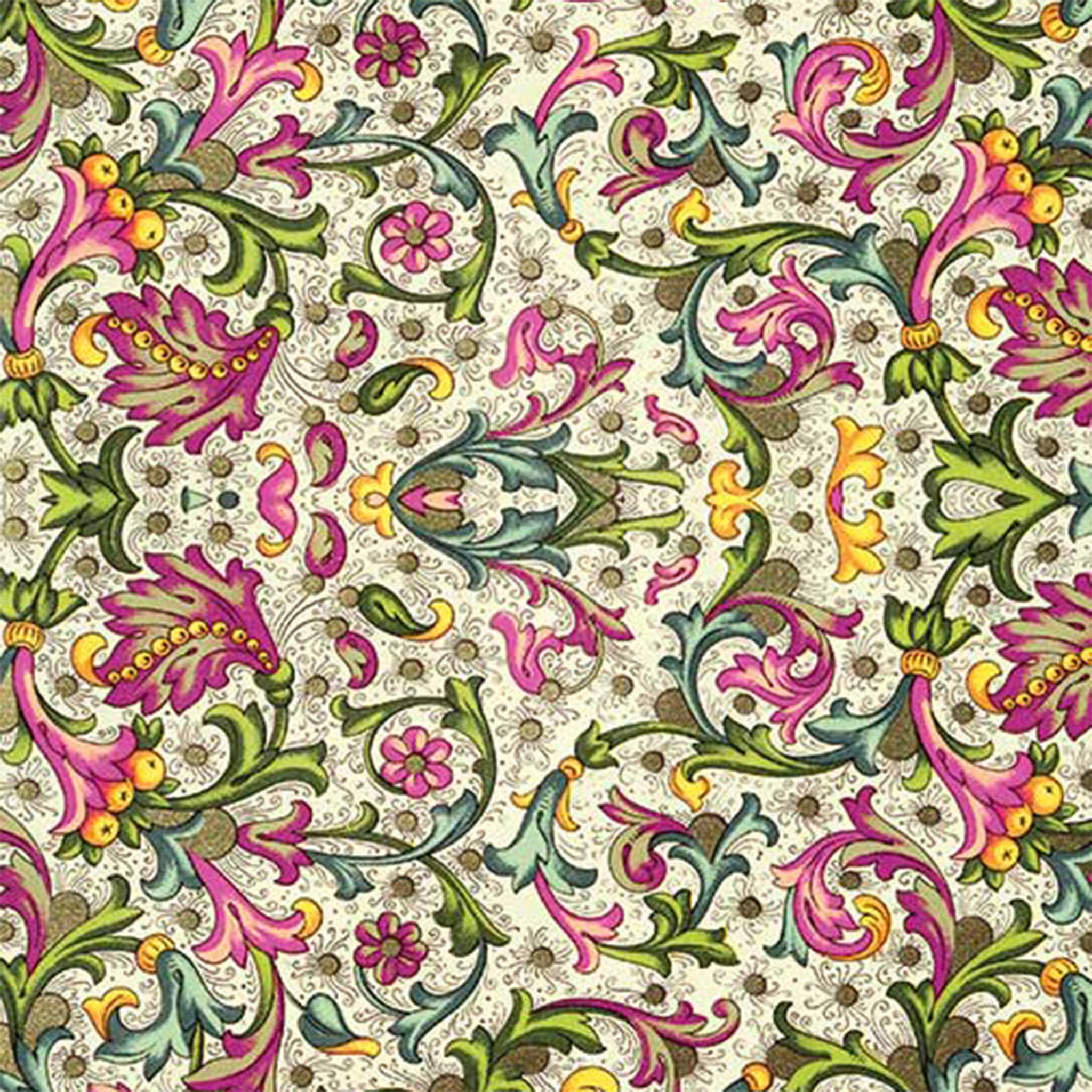 Pink and Green Baroque Floral A2 Rice Decoupage Paper