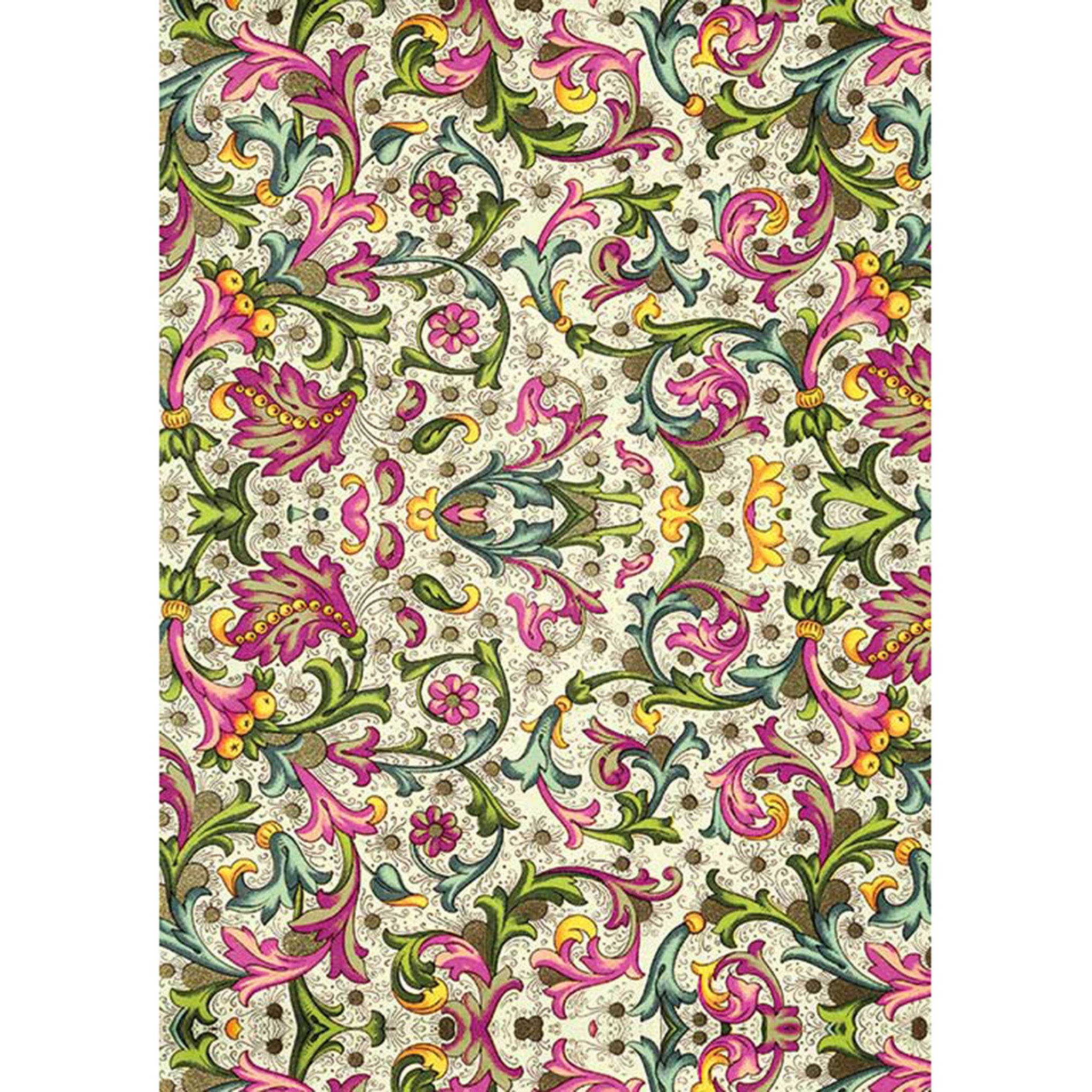 Pink and Green Baroque Floral A2 Rice Decoupage Paper - 0