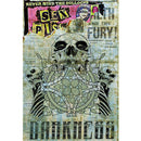 Rice paper featuring a ripped newspaper layered over a bright pink Sex Pistols band flyer with a striking skull design and the word Darkness under it.