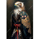 Eagle with ornate robe and floral patterns on a dark background
