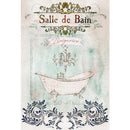 Rice paper featuring a vintage poster of a clawfoot bath tub against a mint green watercolor background, adorned with French script and print.