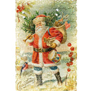 Rice paper featuring a vintage design of Santa delivering toys against an old document backdrop with a winter scene.