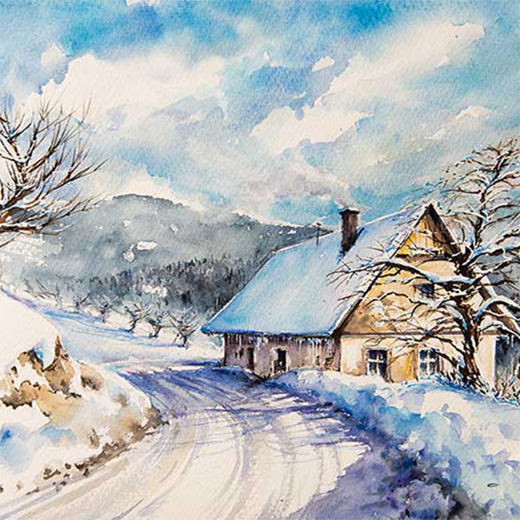 Snowy Winter Cottage A2 Rice Decoupage Paper