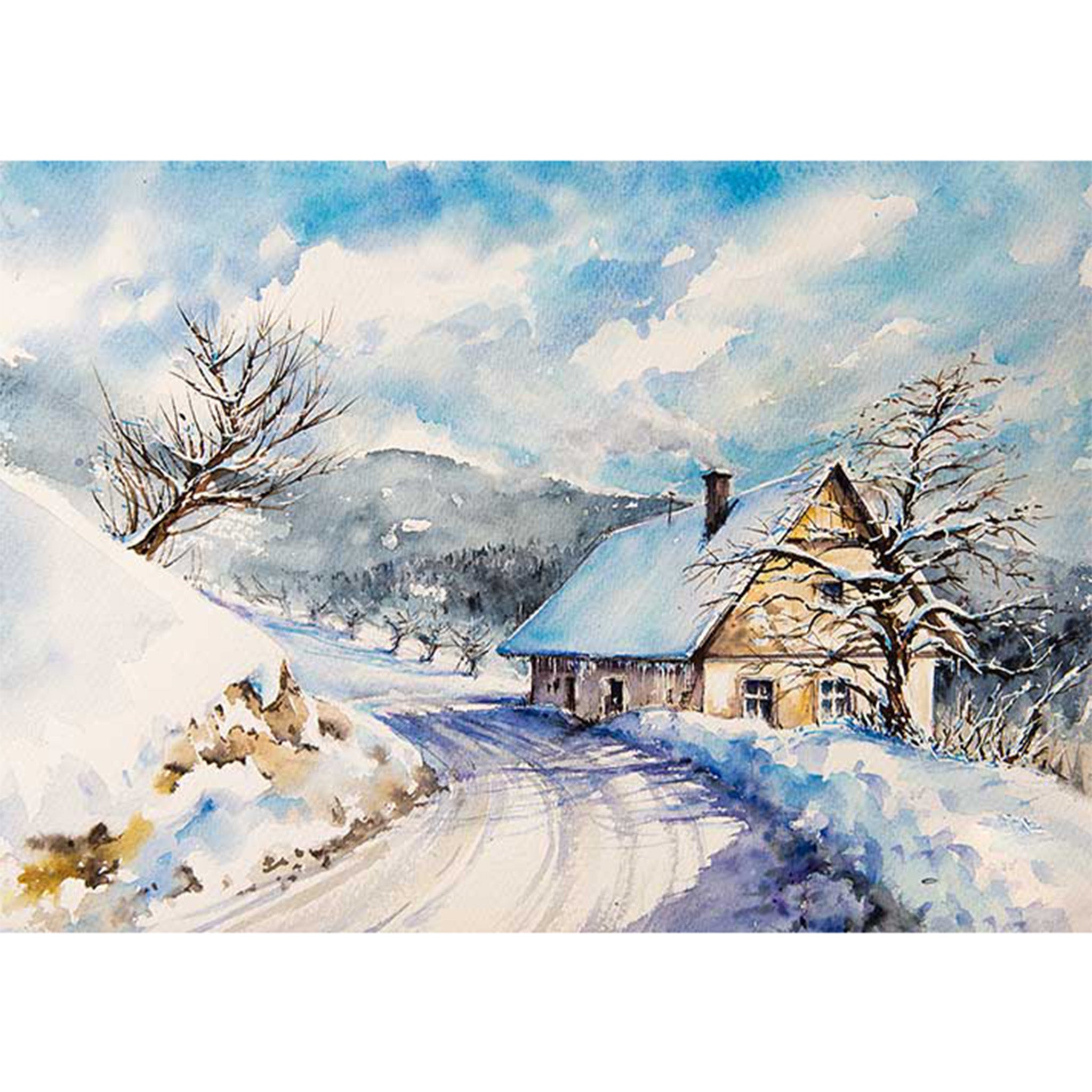 Snowy Winter Cottage A2 Rice Decoupage Paper - 0