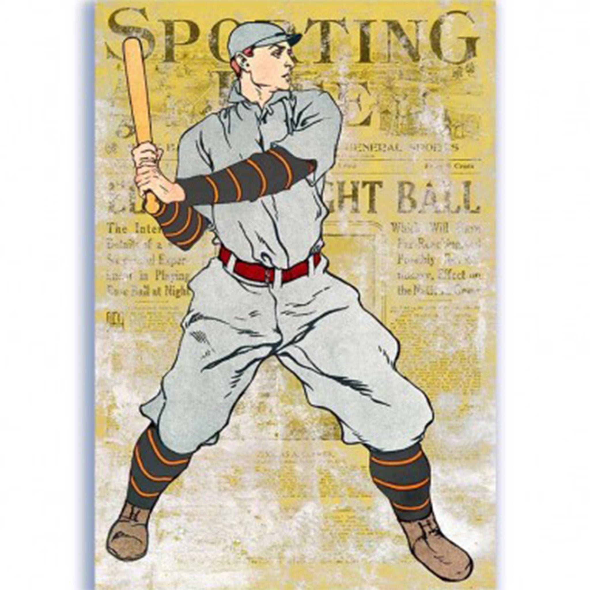 Rice paper featuring a vintage baseball player and a yellow flyer with faded writing.