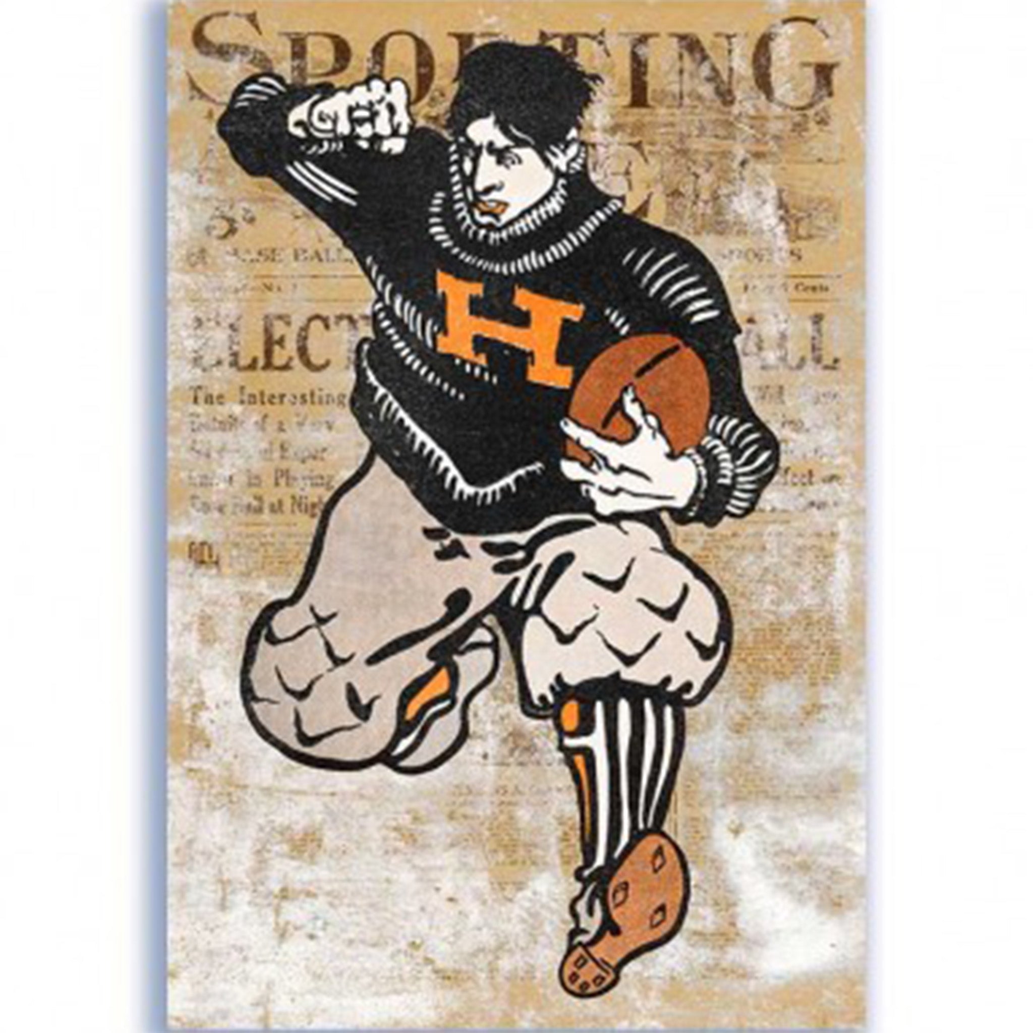Rice paper featuring a vintage football player against a faded flyer about sporting.