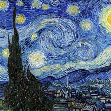 Close-up of a rice paper featuring Van Gogh's famous Starry Night painting.