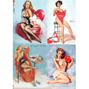 Rice paper featuring four scenes of pinup gals in lingerie embellished with red heart decoration. White borders are on the sides.