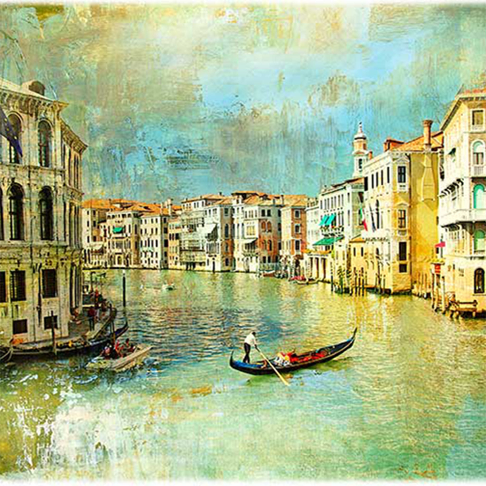 Close-up of a rice paper design featuring a charming painting of Venice's Grand Canal.