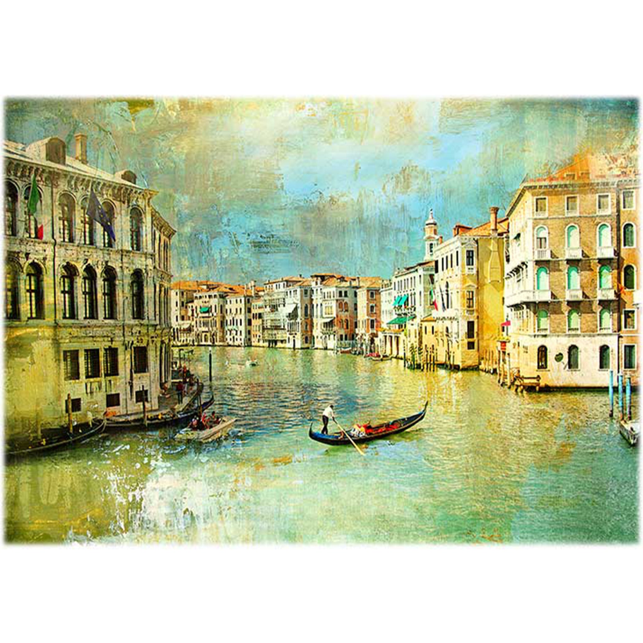 Rice paper design featuring a charming painting of Venice's Grand Canal. White borders are on the top and bottom.