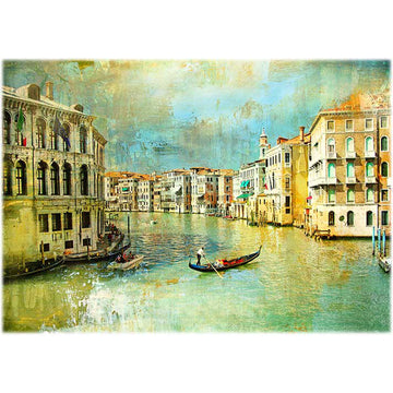 Rice paper design featuring a charming painting of Venice's Grand Canal. White borders are on the top and bottom.