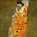 Close-up of a rice paper design featuring a bold and colorful abstract art image of a woman admiring her pregnant body form.