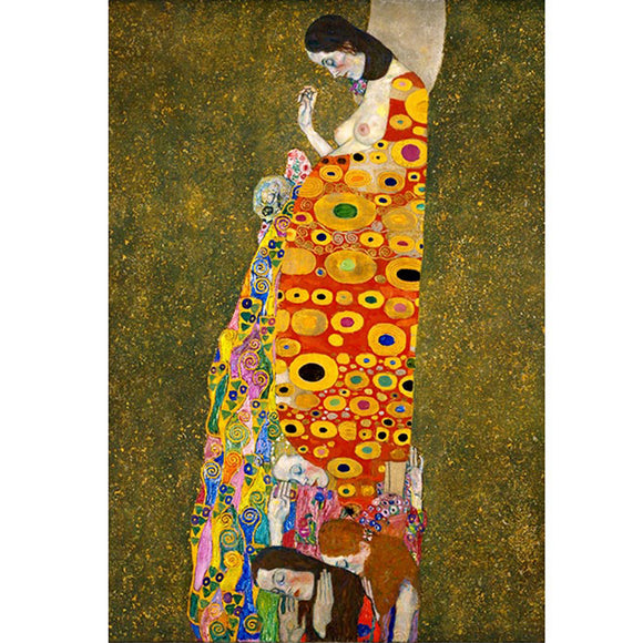 Rice paper design featuring a bold and colorful abstract art image of a woman admiring her pregnant body form. White borders are on the sides.