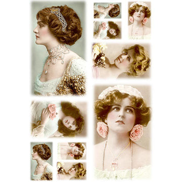 Rice paper featuring an elegant assembly of separate photographs showcasing Victorian women in all their refined splendor.