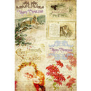 Rice paper featuring a sepia-toned collage of Christmas wishes and festive decor.