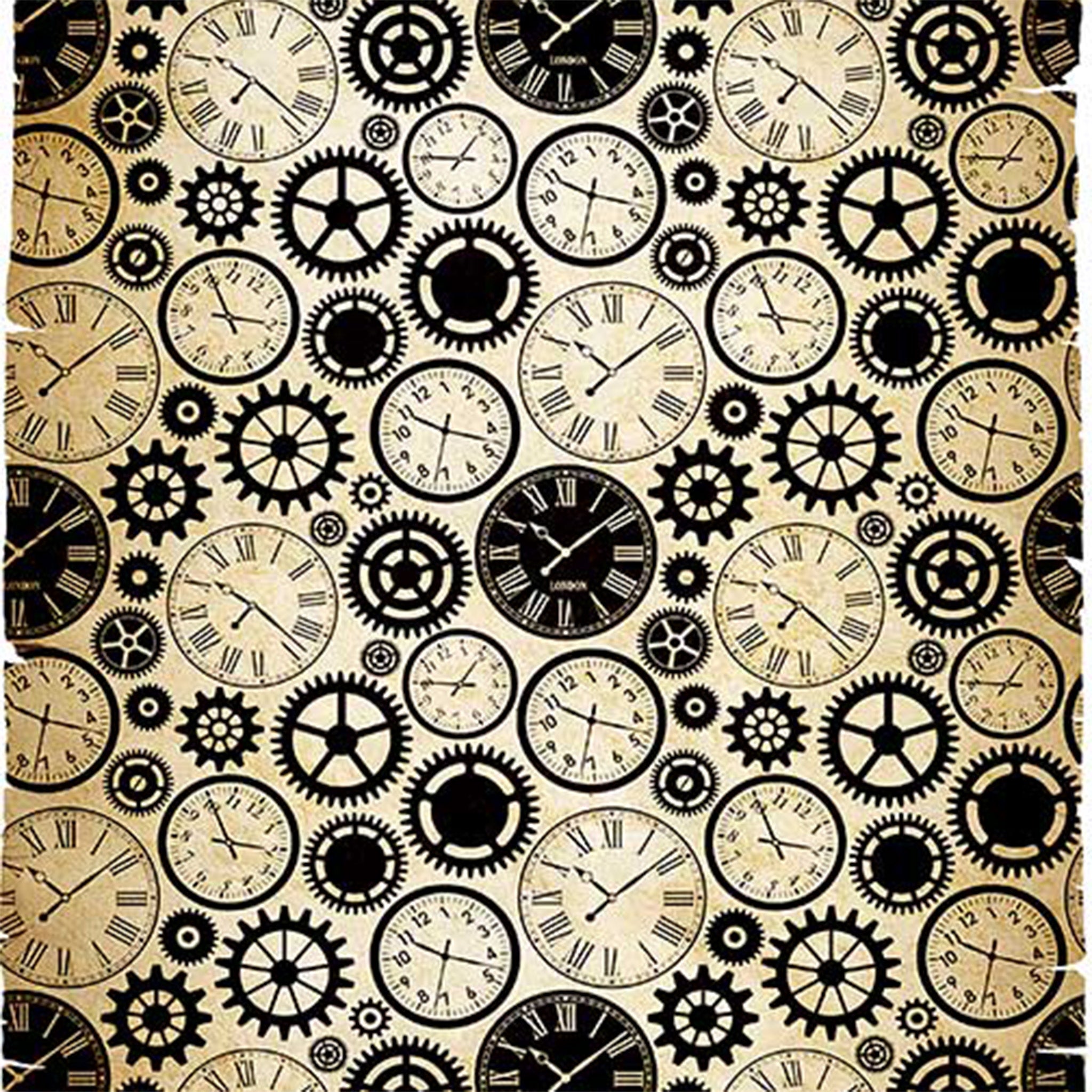 Vintage Clocks and Gear Pattern A2 Rice Decoupage Paper